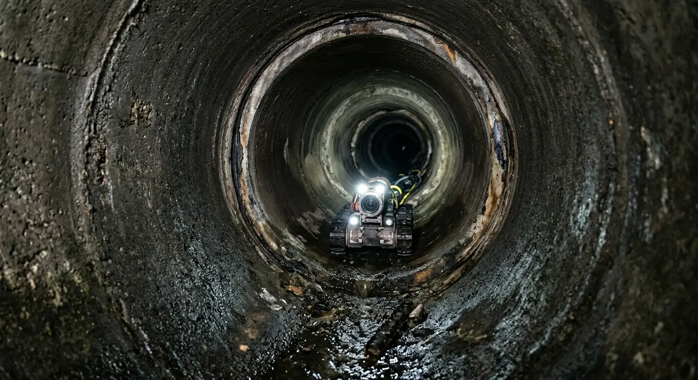 Robotic sewer camera inspecting pipe interior for Sewer Line Cleaning in Barstow